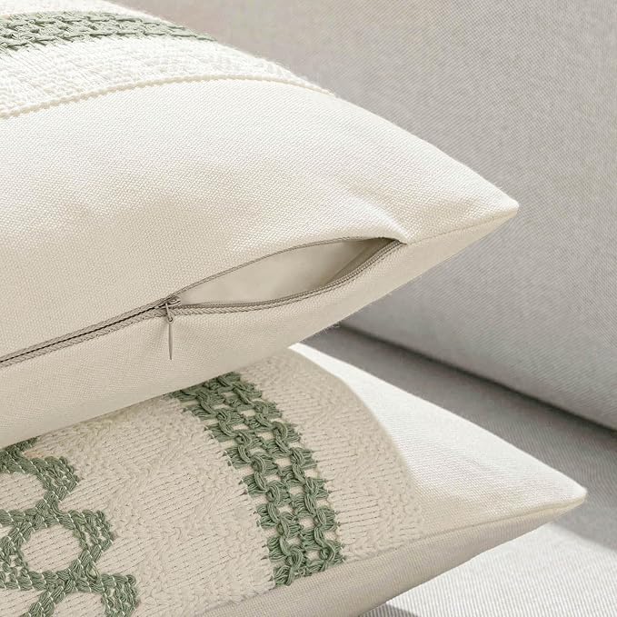 MIULEE Set of 2 Sage Green Boho Decorative Lumbar Pillow Covers 12x20 Inch - Image 5