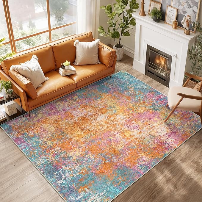 Washable Area Rugs 8'x10' Non-Slip Modern Abstract Soft by RELEANY