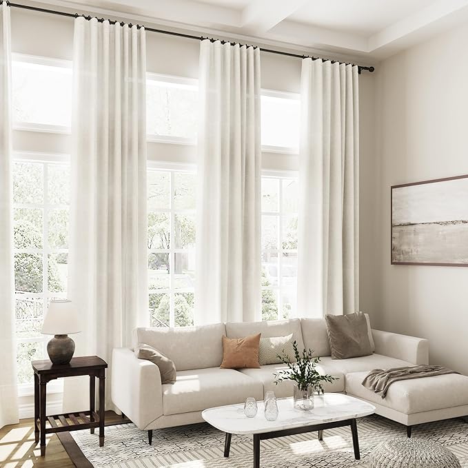 Linen Cream Curtains 107 Inch Extra Long - Image 7