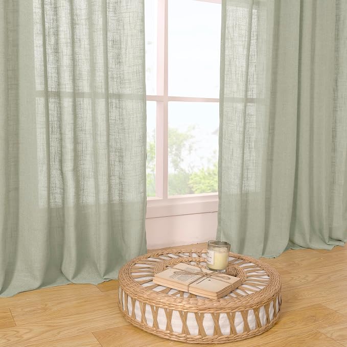 LAMIT Semi Sheer Linen Curtains 36 Inch Length 2 Panels, Light Filtering Panels - Image 9