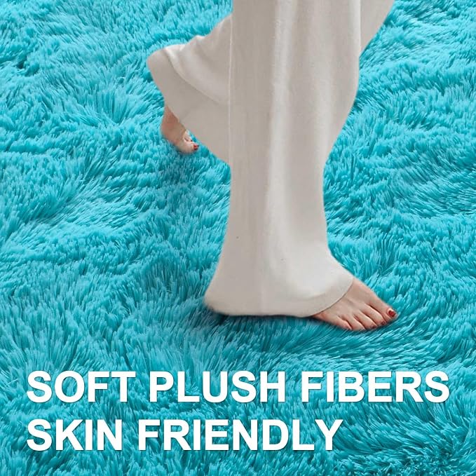 5x7 Ft Teal Shag Rugs for Bedroom Living Room Decor for Men Boys, Ultra Soft - Image 4