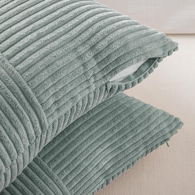Fancy Homi 2 Packs Grey Blue Euro Decorative Throw Pillow Covers 28x28 Inch - Image 4