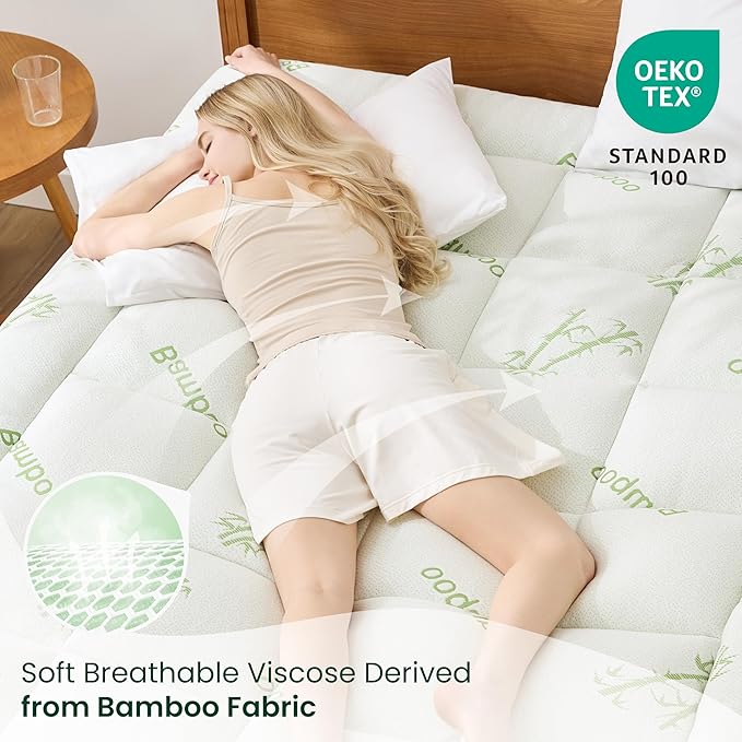 Love's cabin Queen Mattress Topper, Rayon Derived from Bamboo, 900 GSM Breathable Mattress Topper Pad, Thick Pillow Top Mattress Pad with Stretches up 8"-20" Deep Pocket(60"x80"), Green
