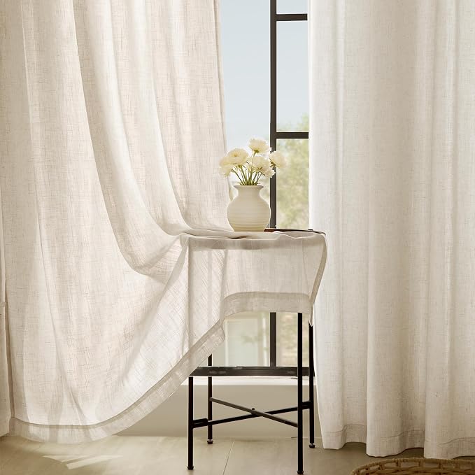 Apricot Linen Curtain 96 inch Length 2 Panels Set Back Tab Light Filtering - Image 5