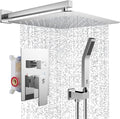 SR SUN RISE Polished Chrome Square Rainfall Shower Head and Handle Set, Wall Mounted Shower Fixtures, Metal Shower Faucet Trim Repair Kits (With Shower Valve) 16 Inches