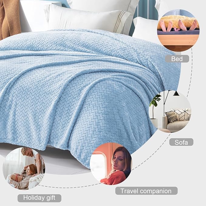 Exclusivo Mezcla Light Blue Fleece King Size Blanket - Image 3