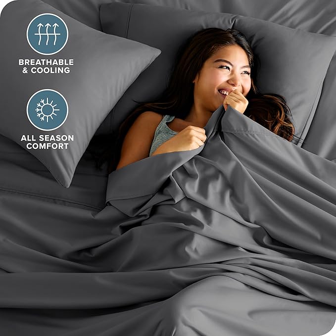 Bare Home Split Head Flex King Sheet Set - 1800 Ultra-Soft Microfiber Bed Sheets - Double Brushed - Deep Pockets - Easy Fit - 4 Piece Set - FlexTop Bedding Sheets (Grey)