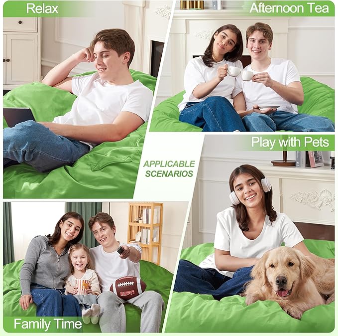 Homguava 6 FT Bean Bag Chair: 6' Bean Bags with Memory Foam Filled, Large Beanbag Chairs Soft Sofa with Dutch Velvet Cover-Lime