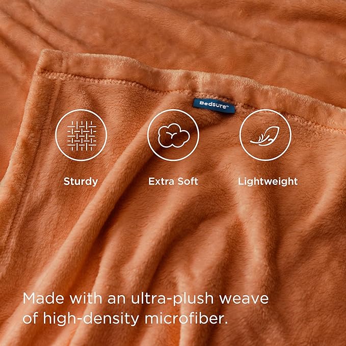 Bedsure GentleSoft Burnt Orange Fleece Throw Blanket - Image 3