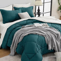HEVUMYI King Comforter Set - 7-Piece All Season Bed in a Bag King, Ultra Soft Bedding Set with Comforter, Flat Sheet, Fitted Sheet, Pillowcases, Pillow Shams, Peacock Blue & Ivory