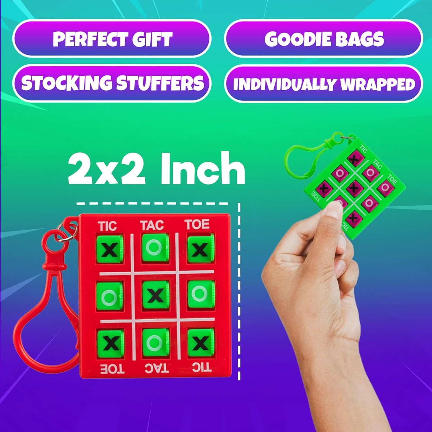 Mini Tic Tac Toe Keychain Games - (Bulk Pack of 24) 2-Inch Travel Tic-Tac-Toe Mini Board Game for Kids, Boys & Girls Party Favors, Goody Bag Stuffers, Classroom Prizes, Backpacks, Birthday Gifts