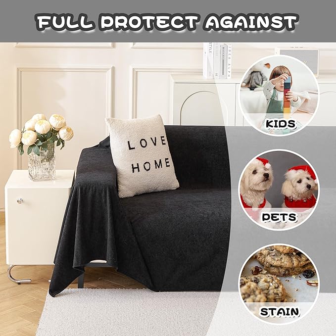 MYSKY HOME Black Couch Covers for Sectional Sofa, Couch Cover L Shape Couch Covers for Dogs Washable Couch Cover Banket Modern Sofa Slipcovers, Super Soft Sofa Towel for Kids, Pets, 71" x 150"