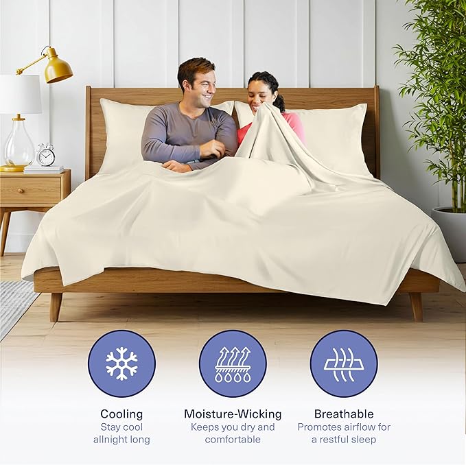 Kickoff Viscose Bamboo Sheets California King Size 4-pc 100% Organic Bamboo Viscose Bed Cooling Sheets Cal King Set Cool Bedding for hot Sleepers Sheet, Flat, Fitted, Pillowcases (Buttercream, CK)