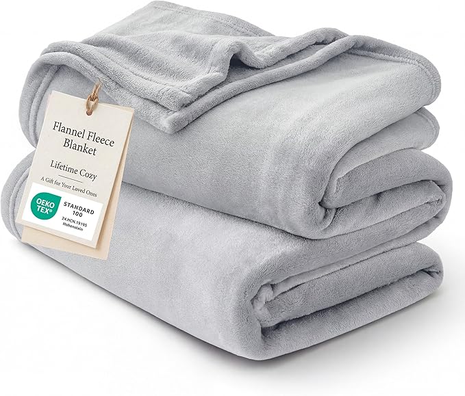 Bedsure GentleSoft Fleece Blankets King Size Light Grey by BEDSURE