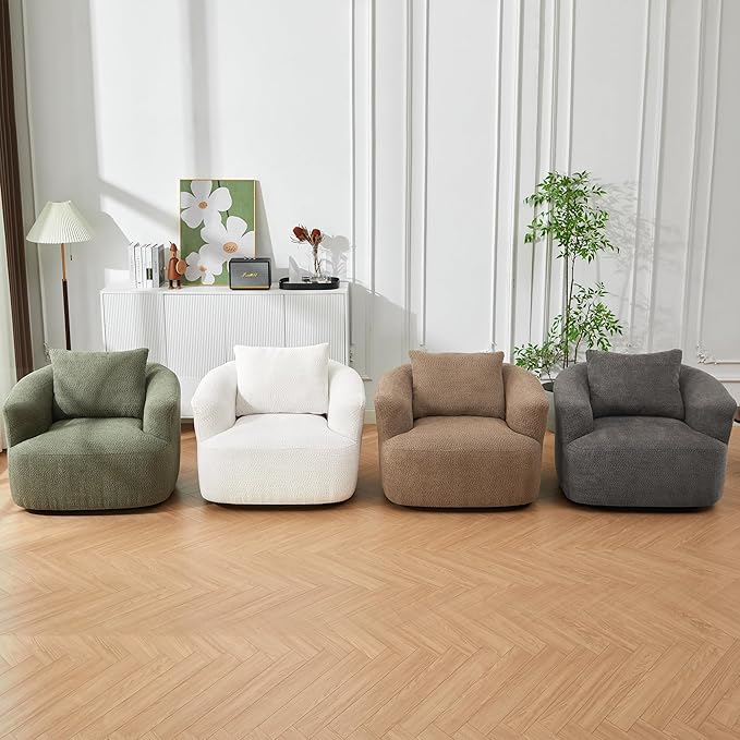 Merax Modern Cozy Chenille 360° Swivel Sofa Chair with a Throw Pillow, 38.2" Upholstered Leisure Barrel Accent Armchair with Deep Seating for Living Room Bedroom,Office, Hotel, Dark Brown