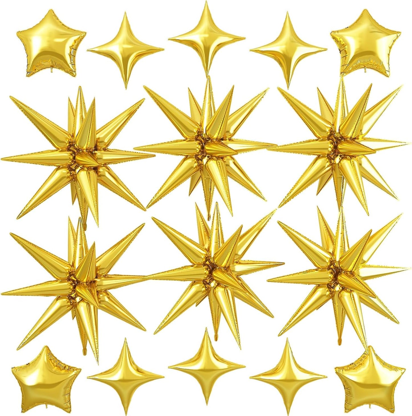Gold Star Balloon,16Pcs Star Foil Balloons Set with 22Inch Explosion Spike Cone Balloons and 10Inch Quadrangle Helium Balloon for Birthday Wedding Baby Shower Party Decorations