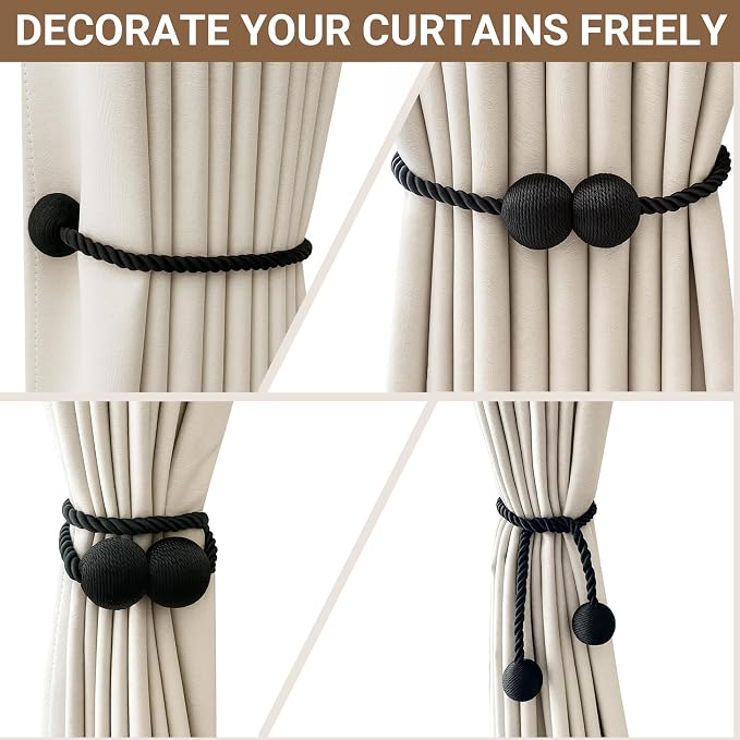 Hion Magnetic Curtain Tiebacks 4 Pack, Nickel-plated Metal and Polyester - Image 8