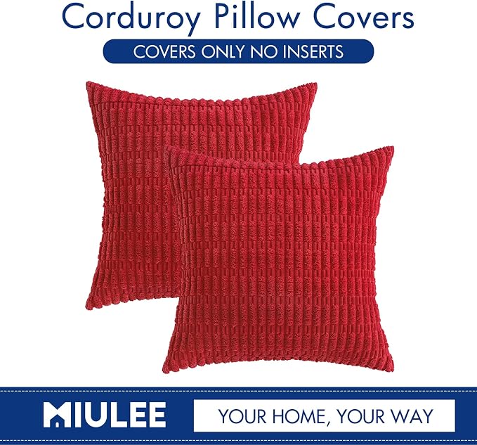 MIULEE Pack of 2 Red Corduroy Decorative Pillow Covers 18x18 Inch Soft Boho - Image 6