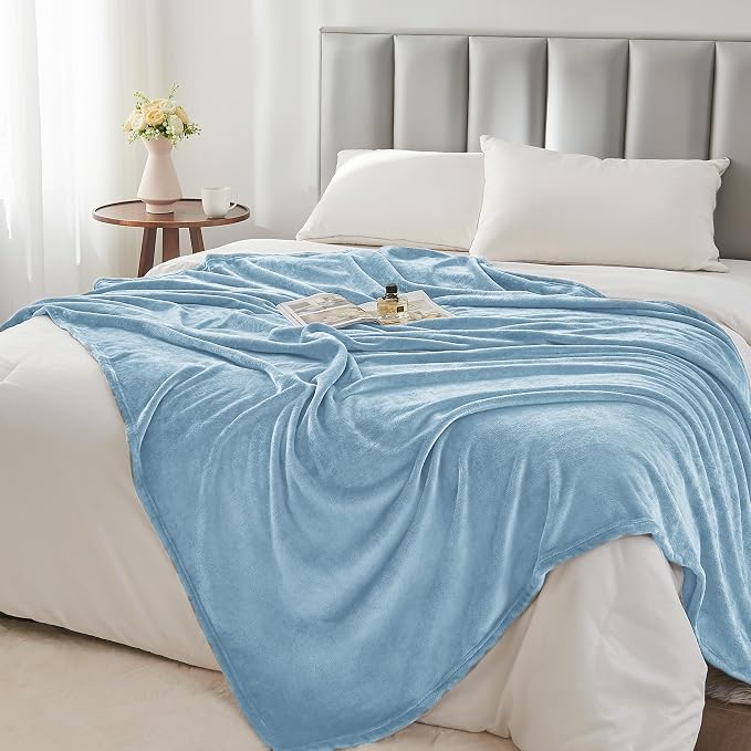 BEDELITE Fleece Blanket Twin Size Washed Blue Throw Blankets - Image 2