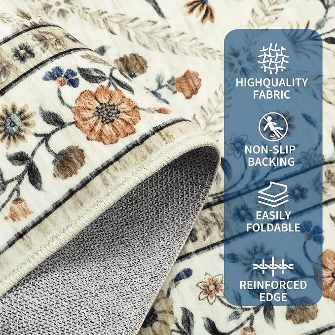 Runner Rug for Hallway Entryway 2.5x8 Farmhouse Floral Non-Slip Machine - Image 3