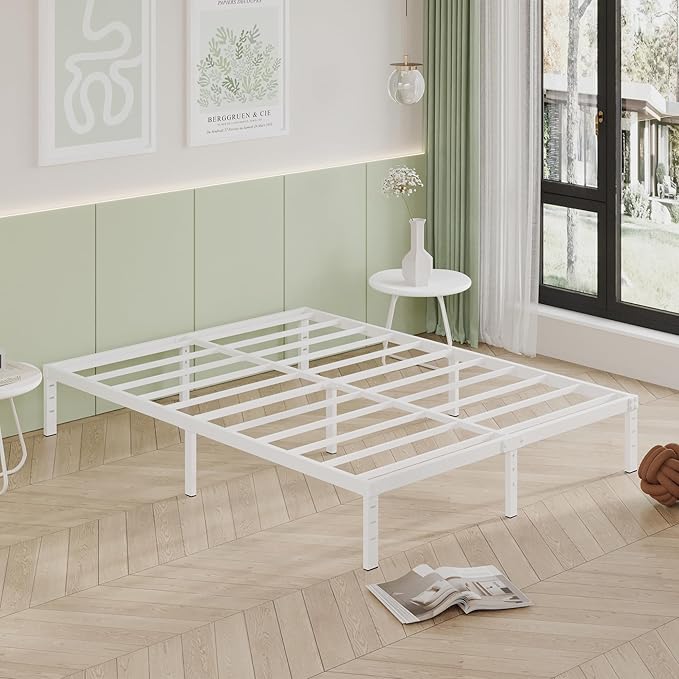 12 Inch White King Size Bed Frame, Heavy Duty King Size Platform Bed Frame, Mattress Foundation, No Box Spring Needed, Easy Assembly, Noise-Free