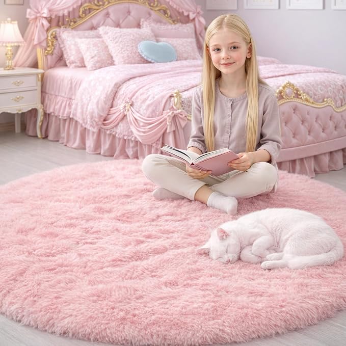 Amdrebio Light Pink Round Circle Rug 4Ft - Image 2