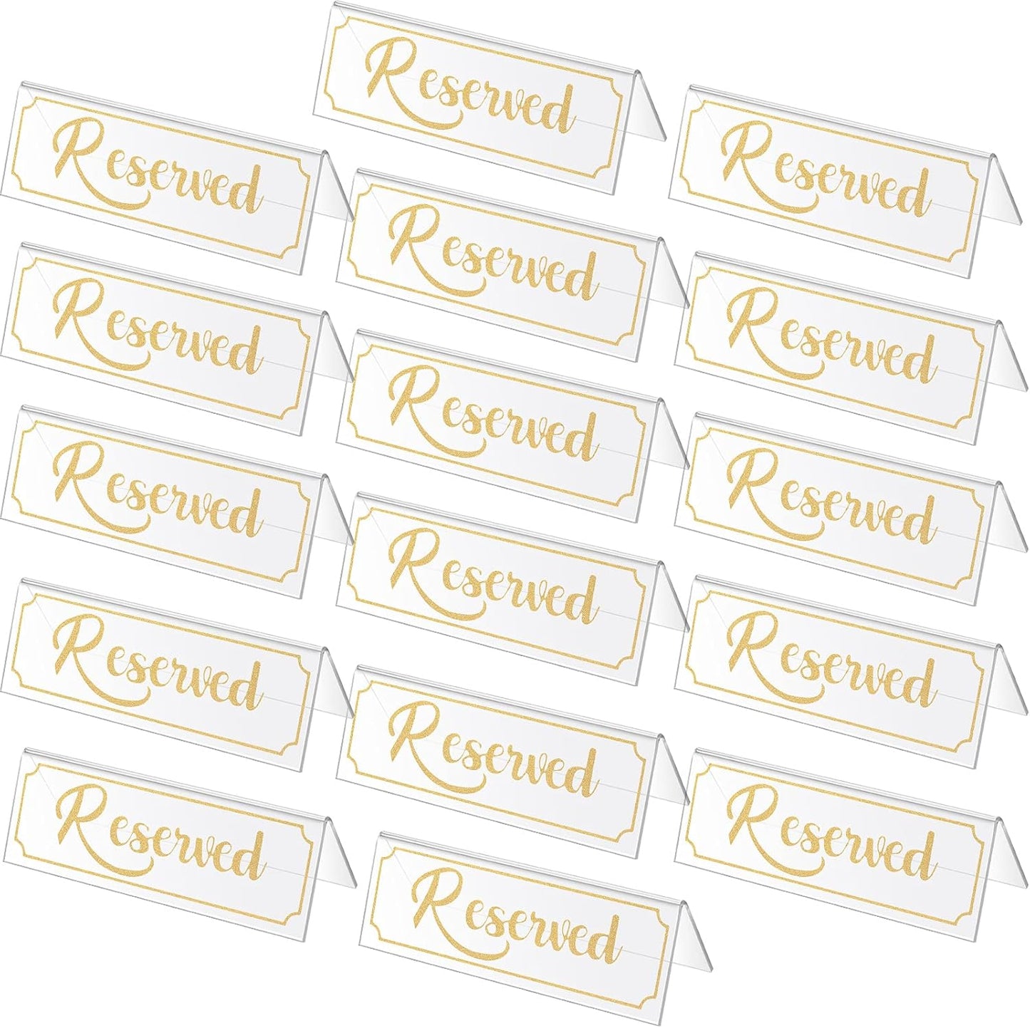 Jetec 16 Pieces Reserved Sign Acrylic Clear Reserved Table Tent Signs Table Number Holders for Wedding Printed Seating Reservation Restaurant Business Office Meeting Party (Gold)