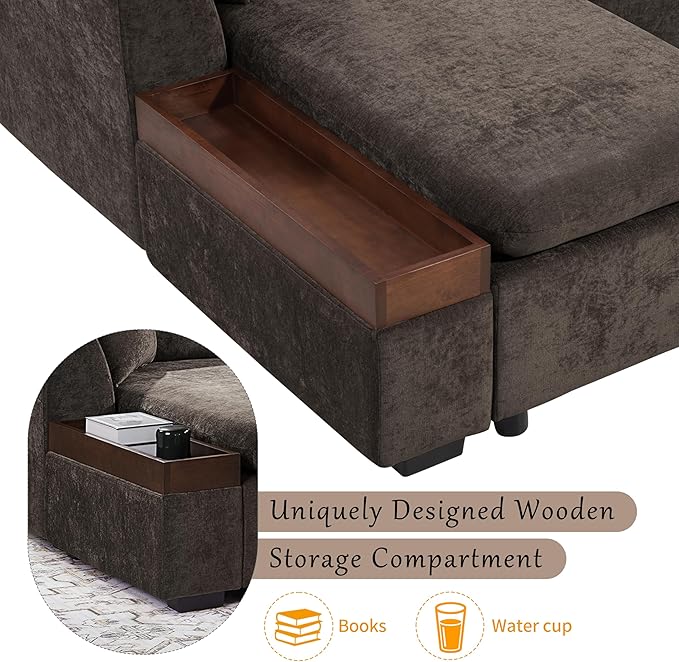 Ball & Cast Modular L-Shaped Sectional Sofa with Storage - 93.8" Chenille Fabric Couch, Deep Seating & Matching Pillows, Modern Living Room Furniture,Brown