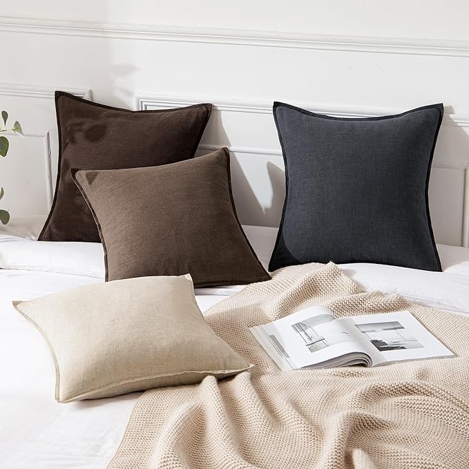 MIULEE Decorative Linen Pillow Covers 18x18 Inch Dark Coffee Chocolate Boho - Image 4