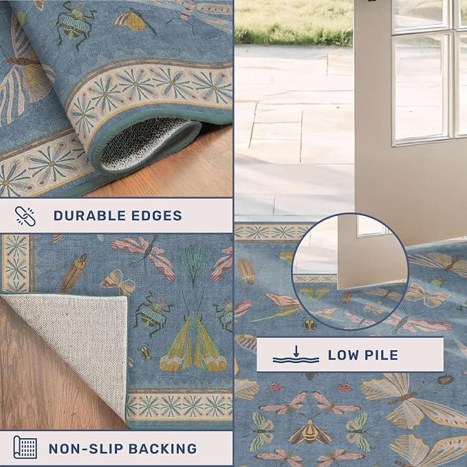 Blue 2x3 Kitchen Rugs Non Slip Washable, 0.25" Low Pile Stain & Fade Resistant - Image 5