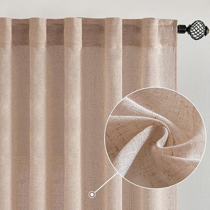 MIULEE Natural Beige Linen Curtains 90 Inch Long 2 Panels - Image 2
