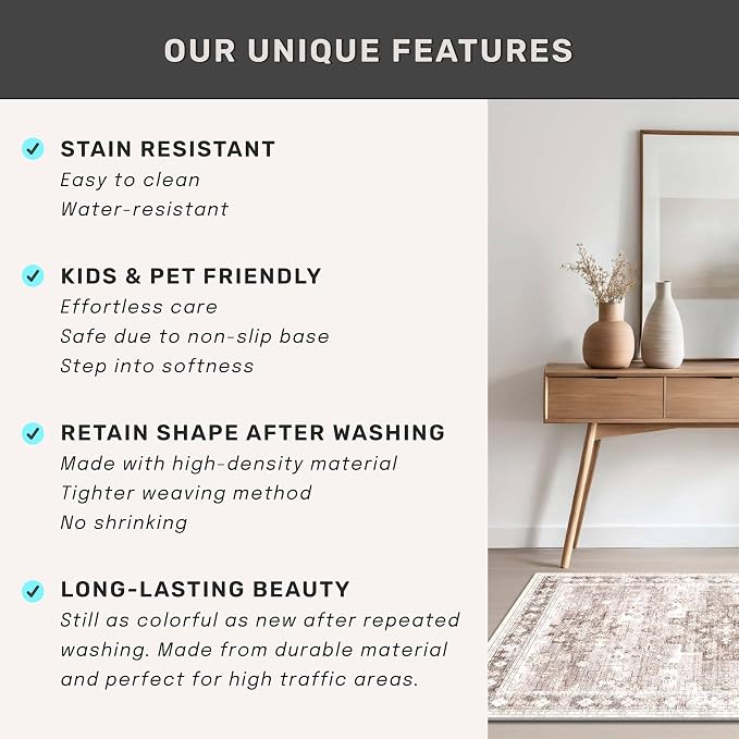 Hazo Haus Boho Bathroom Rug 2x5 Runner, Neutral Farmhouse Kitchen Rugs - Image 7