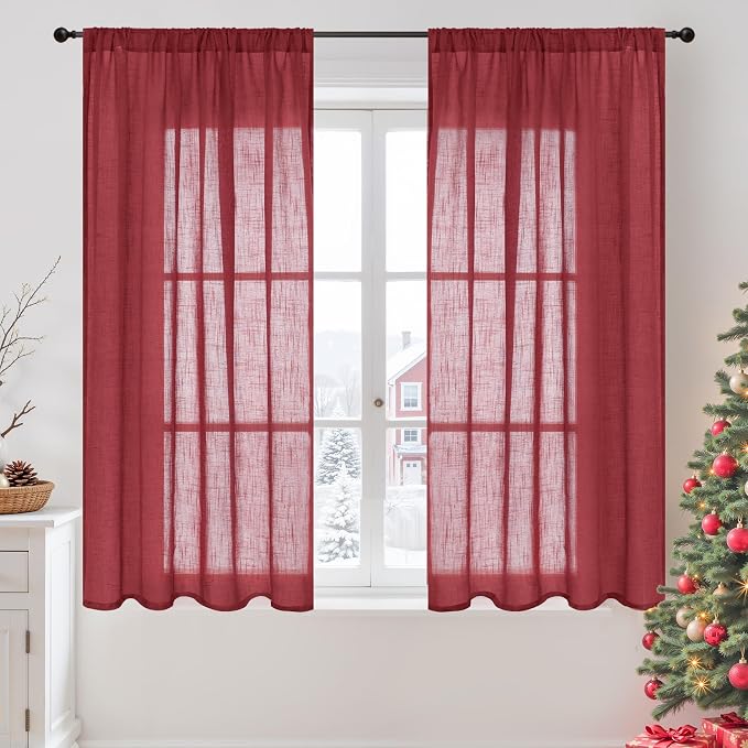 BGment Burgundy Curtains Semi Sheer 48 Inch Length by BGment