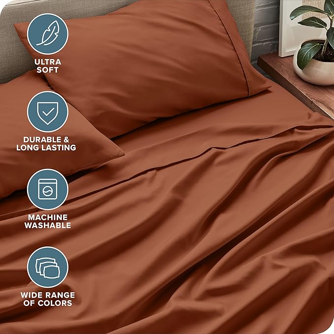 Bare Home California King Sheet Set - 1800 Ultra-Soft Microfiber Cal King Bed Sheets - Double Brushed - Deep Pockets - Easy Fit - 4 Piece Set - Bed Sheets (California King, Terracotta)