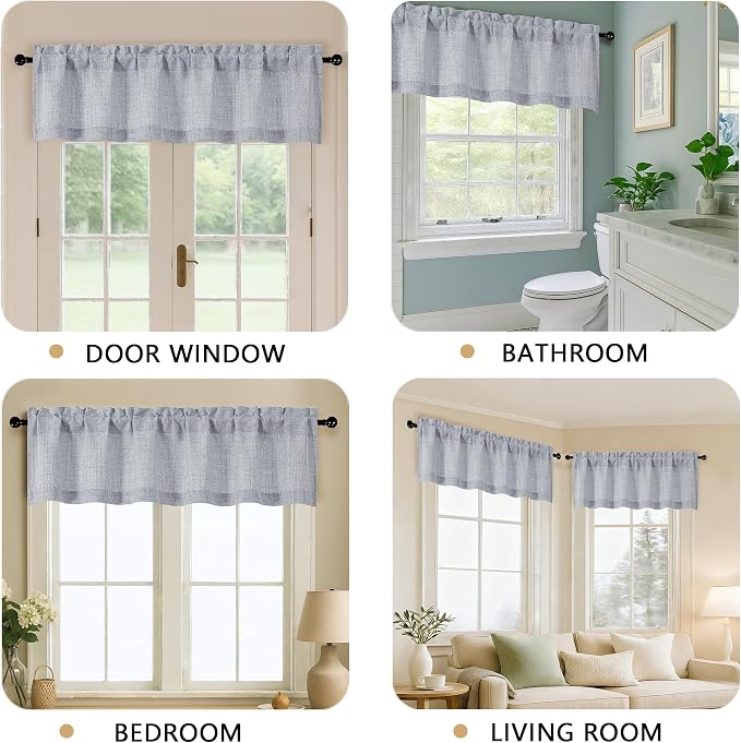 OVZME Grey Valance for Windows, Light Filtering Faux Linen Textured Small Short - Image 5