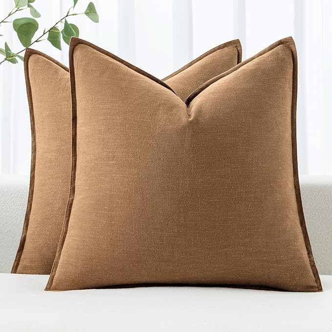 MIULEE Decorative Linen Pillow Covers 18x18 Inch Brown ​Boho Farmhouse​ by MIULEE