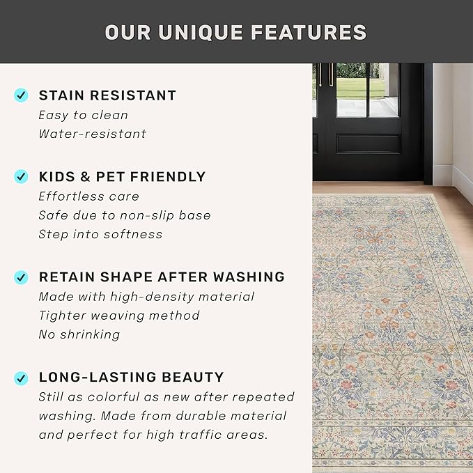 Vintage Beige Blue 3x10 Runner Rug - Image 6