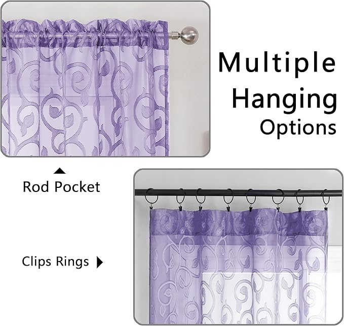 OWENIE Furman Sheer Curtains 45 Inch Length 2 Panels Set - Image 3