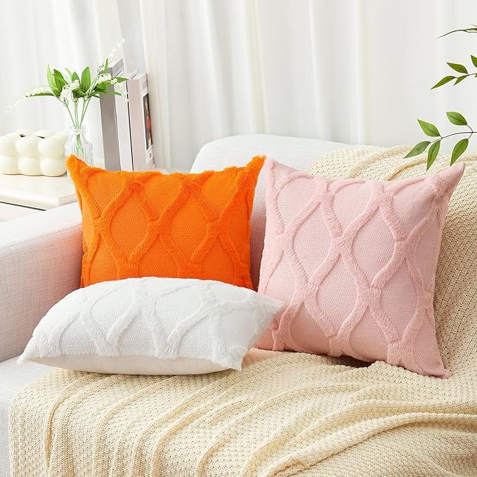 decorUhome Throw Pillow Covers 12x20 Inch Set of 2, Soft Plush Faux Fur Wool Lumbar Light Pink Couch Pillow Covers, Decorative Neutral Pillow Cases for Bed Sofa Living Room Home Decor