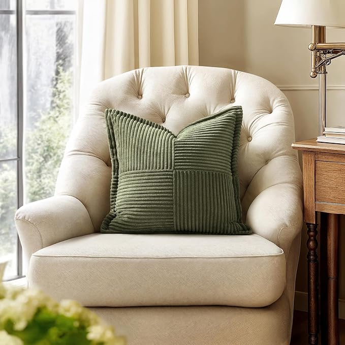 MIULEE Olive Green Corduroy Decorative Euro Sham Pillow Covers 24x24 Inch - Image 4