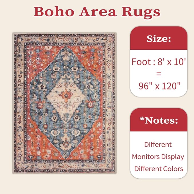 SERISSA Boho Tribal 8x10 Area Rugs, Washable Vintage Large Living Room Rug - Image 7