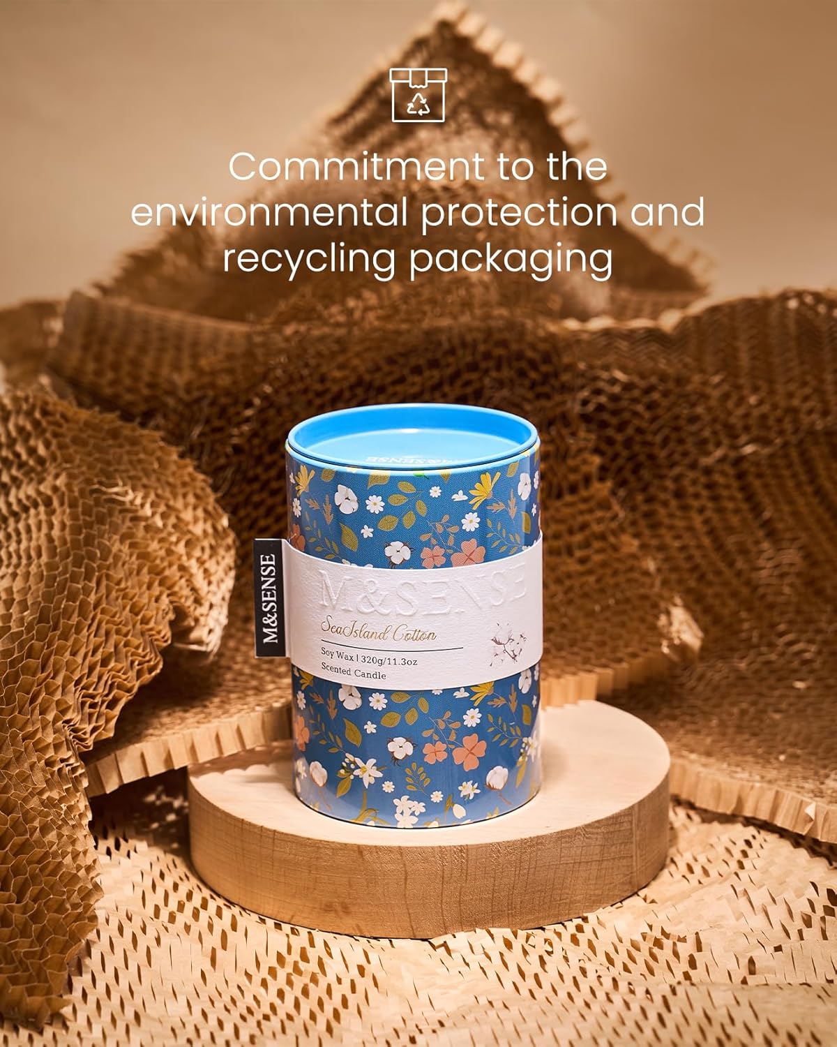 M&SENSE Sea Island Cotton Scented Candle, Medium Jar Candle 11.3oz Natural Soy Wax for Home Scented, Floral Candles Gift for Spring Holiday, Up to 70 Hours Burning Long-Lasting Fragrance