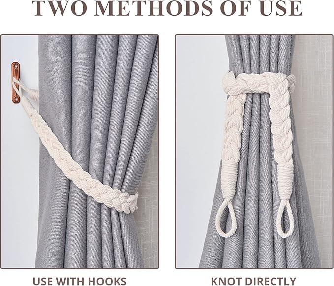 NICEEC 4 Pack Natural Cotton Rope Curtain Tiebacks Elegant Boho Style - Image 5