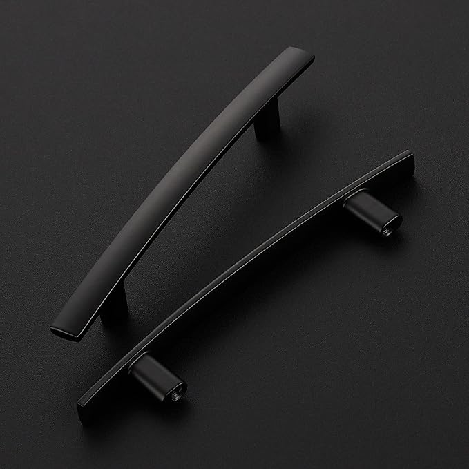 25 Pack Cabinet Handles 3.75" Hole Center - Curved Cabinet Pulls Black Drawer Pulls for Kitchen Cupboard Solid Hardware for Dresser Drawer Arch Hardware