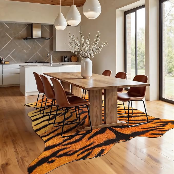 AROGAN Premium Tiger Print Rug 4.6x5.2 Feet, Machine Washable Faux Fur Rug - Image 5