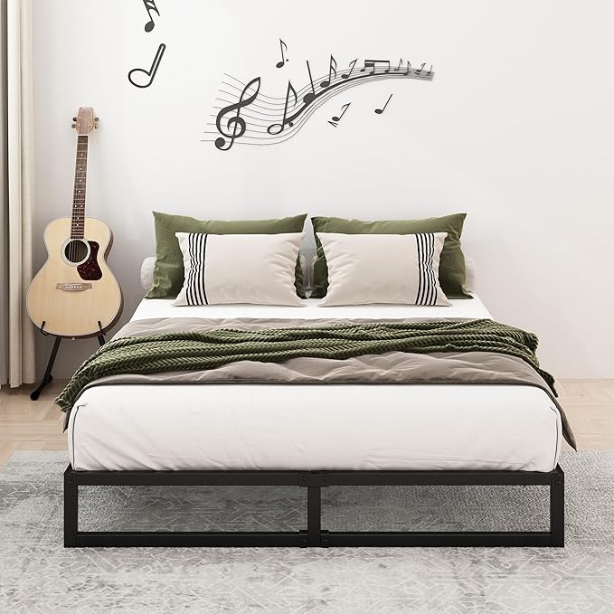 9 Inch King Bed Frame Sturdy Mattress Foundation, Heavy Duty Metal Platform with Steel Slats Support No Box Spring Needed, Noise Free, Easy Assembly, Black