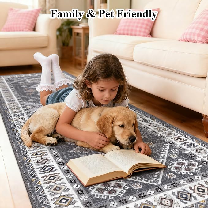 HEBE Washable Kitchen Rugs Runner 2'x 8', Non Slip Hallway Runner Rug, Low Pile - Image 3