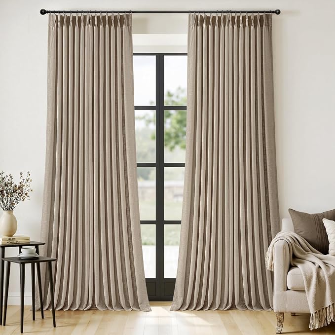 MIULEE Pinch Pleated Thick Linen Curtains 108 Inches Length 2 Panels by MIULEE