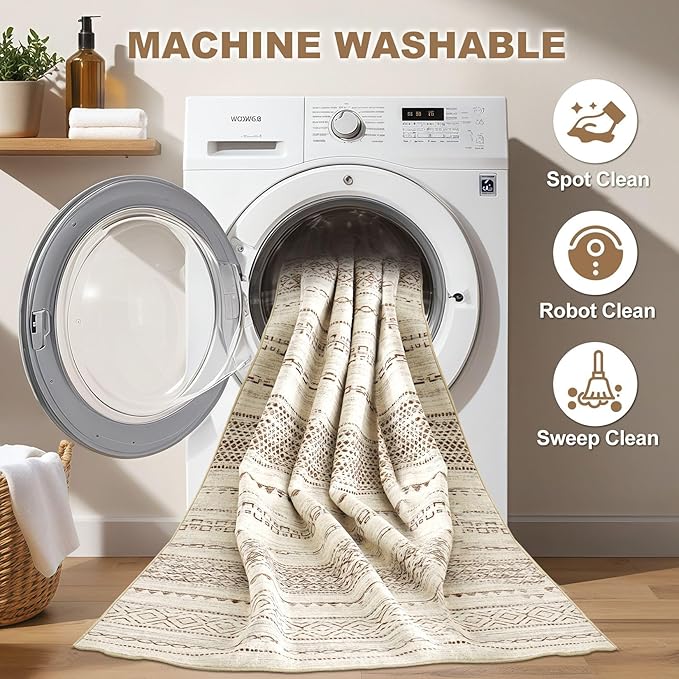 Nakagishi 7x10 Area Rug Living Room: Washable Boho Large Neutral Modern Soft - Image 2
