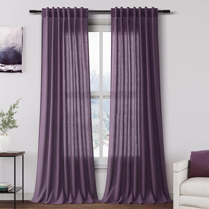 Nanspring Plum Linen Curtains 96 Inches Long 2 Panels Set by Nanspring